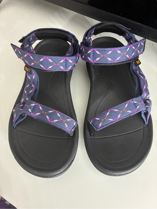 Teva Shoes - Hydratrek Teva Women's Black Sandals with Purple and Pink Patterned Straps